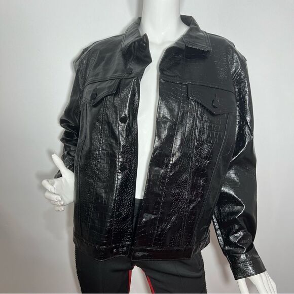 Princess Polly Faux Leather Vegan Crocodile Pattern Moto Jacket -- XS/S - Picture 6 of 14